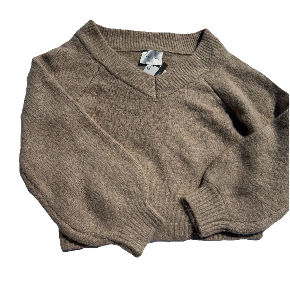 Jason Wu Womens V Neck Wool Blend Sweater Soft Taupe JW443006 Large NWT